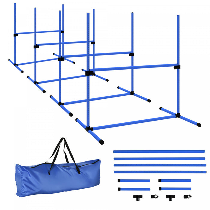 Pawhut 39\"L Dog Agility Training Equipment for Large Medium Small Dog, 4 PCS Adjustable Height Hurdles for Agility Training, Obstacle Course Starter Kit, 4.5KG Net Wight, Blue
