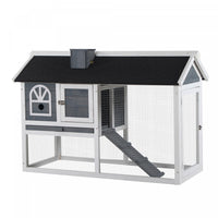 Pawhut Rabbit Hutch, Wooden Guinea Pig Cage Outdoor With Run, Removable Tray, Ramp, Asphalt Roof, Gr
