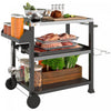 Outsunny 3 Shelf Outdoor Grill Cart with Stainless Steel Tabletop, Side Handle, 32\" x 20.5\" Multifunctional Pizza Oven Stand, Movable Food Prep Table on Wheels, Black