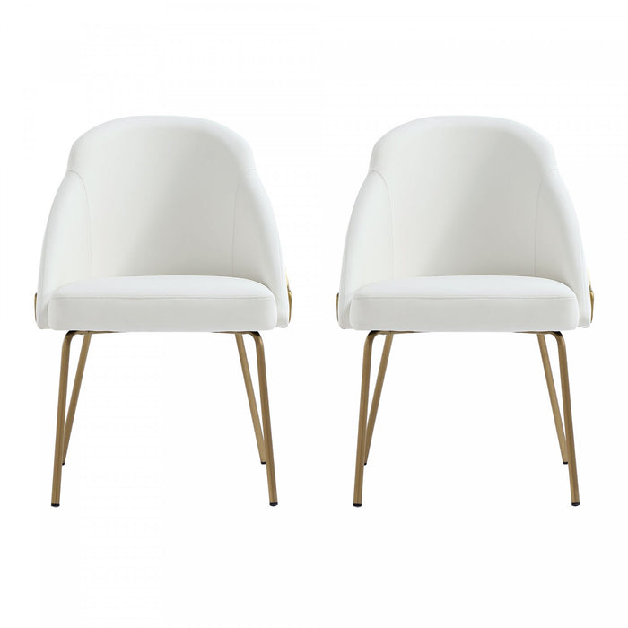 Gracie Modern Vegan Leather Metal Dining Chair in White and Gold - Set of 2