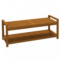 Outsunny Garden Stool With Storage Shelf, Slatted Seat For Indoor Outdoor