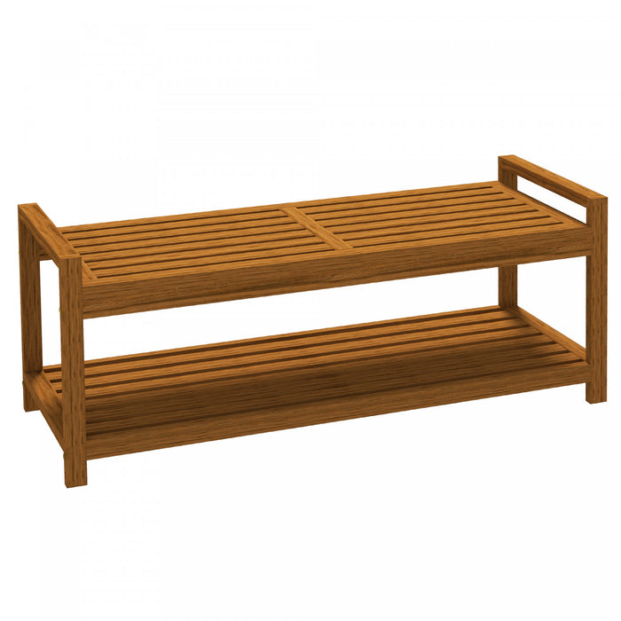Outsunny Garden Stool With Storage Shelf, Slatted Seat For Indoor Outdoor