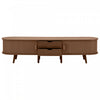 Ethan Oval TV Stand Media Console with Sliding Doors and Drawers,Dark Oak | Ethan meuble TV ovale – meuble multimedia avec portes coulissantes et tiroirs, finition chene fonce