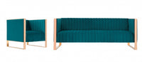 Trillium Mid-Century Modern 2-Piece Sofa Set in Teal 
