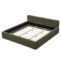 Toby Linen Upholstered Platform Bed with Thickened Headboard and Footboard,King Size,Green King Bed 