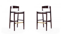Klismos Mid-Century Modern Wood Upholstered Barstool in Ivory - Set of 2