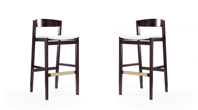 Klismos Mid-Century Modern Wood Upholstered Barstool in Ivory - Set of 2