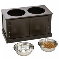 Pawhut Large Storage Stand Elevated Dog Bowls, Elevated Dog Food Storage Cabinet With 2 Stainless St