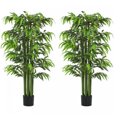 HOMCOM 5.3ft Artificial Tree Bamboo for Indoor Home Decor, Set of 2, Green