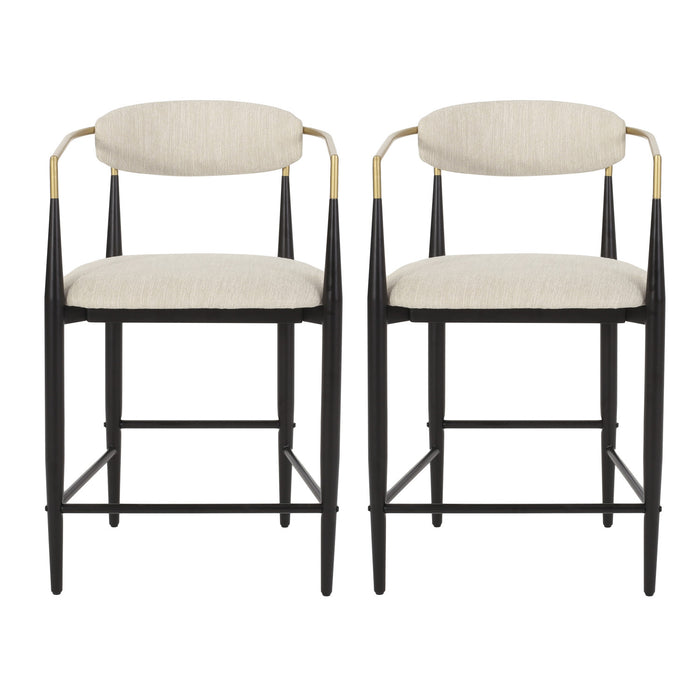 Aubrey Counter Stool Set Of 2 With Open Back,fabric Upholstery, Metal Frame - Beige