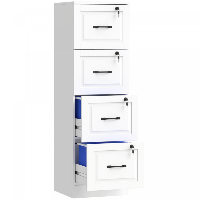 HOMCOM 4 Drawer File Cabinet with Lock, Vertical Filing Cabinet, White