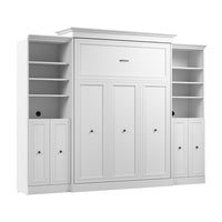Bestar Versatile Queen Murphy Bed and Two Closet Organizers with Doors (115 W) - White