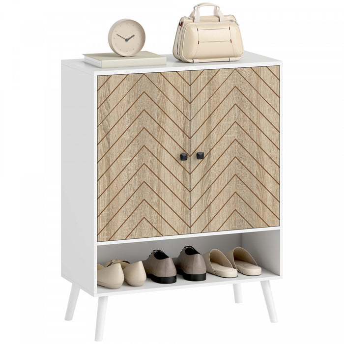 HOMCOM Shoe Storage Cabinet, 5-Tier Shoe Cabinet with Doors, Natural Tone