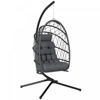 Outsunny Hanging Egg Chair with Stand, Foldable Swing Chair, Dark Grey
