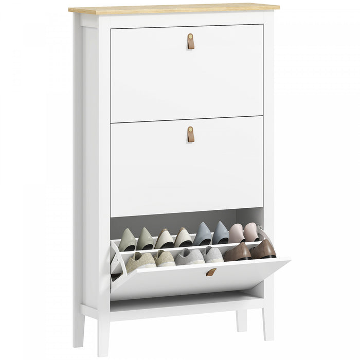 HOMCOM Shoe Cabinet with 3 Flip Drawers, Narrow Shoe Storage Cabinet, White
