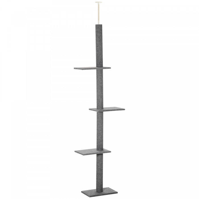 Pawhut 100\" Floor To Ceiling Cat Tree W/ 3 Perches Activity Center For Kittens Cat Tower Furniture, Grey