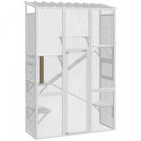 PawHut Catio Outdoor Cat Enclosure, Large Wooden Cat House with 6 Platforms, Scratching Post, 2 Ramps, Waterproof Roof, Walk-in Kitty Cage for 2–3 Kittens, 64