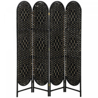 HOMCOM 4 Panel Room Divider, Bohemian Folding Privacy Screen, Black