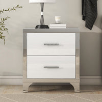 Sophia High Gloss Nightstand with 2 Drawers and Metal Handles,White 