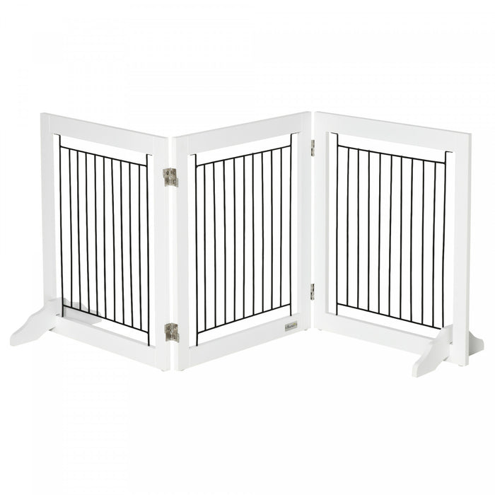 Pawhut Freestanding Pet Gate, Folding Dog Gate With 2 Support Feet, 24\" High, 3 Panels, For Small Dogs, Puppies, Indoor Use - White