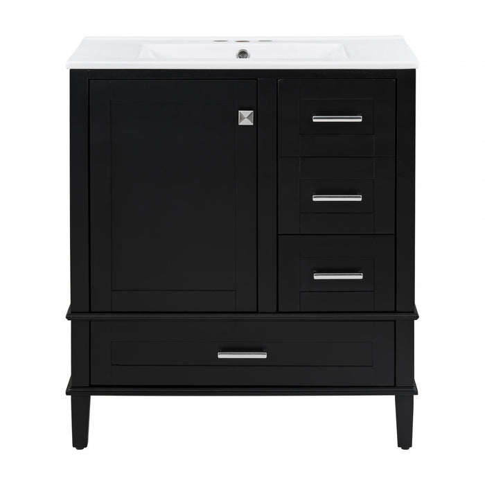 Oliver Solid Wood Bathroom Vanity with Sink Combo and Smart Storage, Black