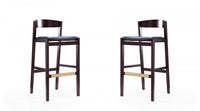 Klismos Mid-Century Modern Wood Upholstered Barstool in Black - Set of 2