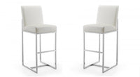 Element Modern Metal Upholstered Barstool in Pearl White - Set of 2 