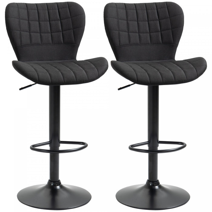 HOMCOM Bar Stools Set of 2 Adjustable Height Swivel Bar Chairs with Back