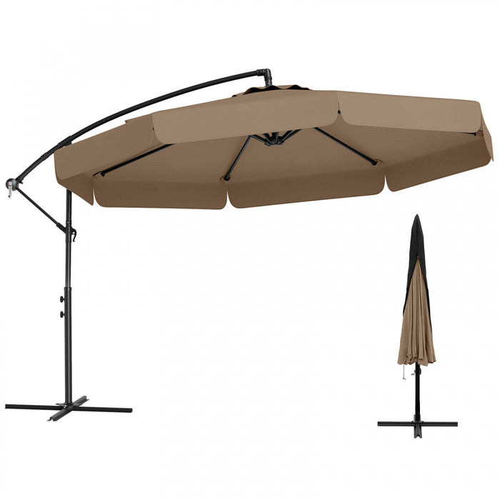 Costway 10 FT Offset Hanging Umbrella Patio Cantilever Umbrella with Cover Brown