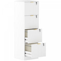 HOMCOM 4 Drawer File Cabinet Fluted Vertical Filing Cabinet with Lock White
