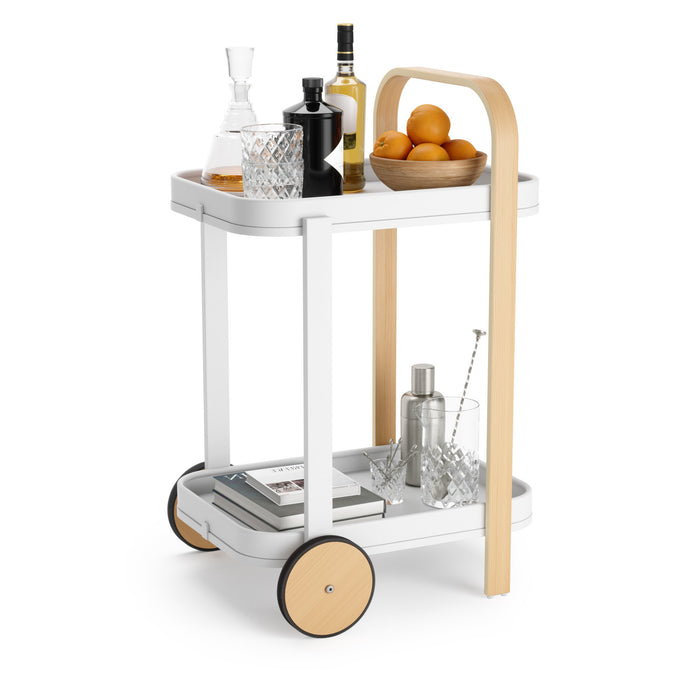 Umbra Modern Bellwood Steel Bar & Storage Cart - White and Natural