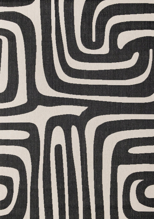 Jackson Black White Abstract Lines Outdoor Rug, 5'3\" x 7'7\" Outdoor Area Rug