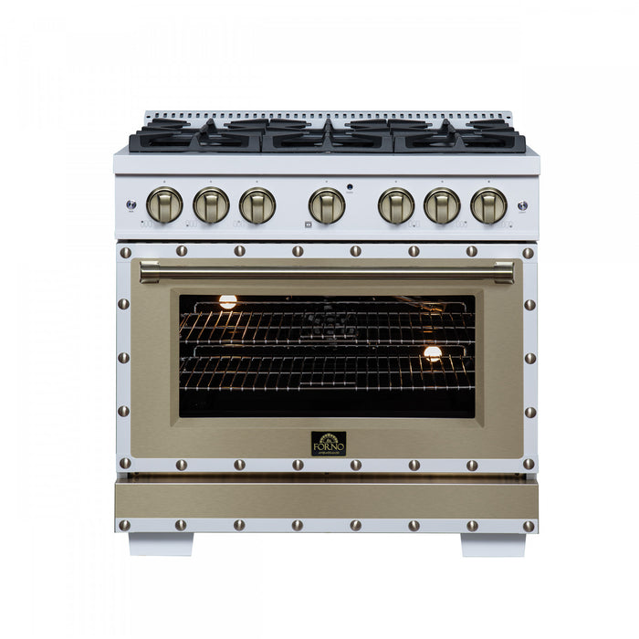 Forno Ambassador 36\" Gas Range in White, 6 Sealed Burners, 5.2 Cu.Ft. Oven - FFSGS6299-36CPWHT