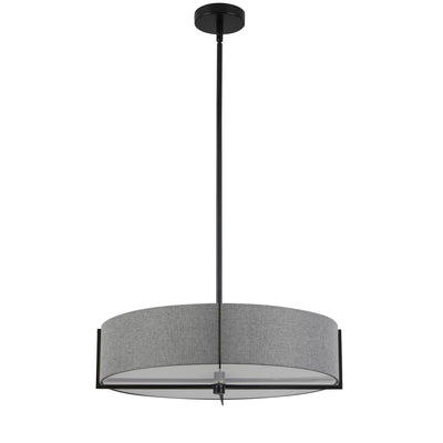 Dainolite Preston 4 Light Pendant 21" Dia Matte Black Grey Shade Lamp|Luminaire suspendu Preston de Dainolite de 21 po de diamètre avec abat-jour gris, fini noir mat et 4 ampoules