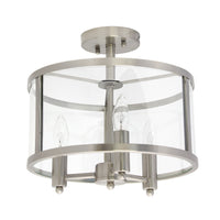 Salerno 3 Light Semi-flushmount Ceiling Light, Brushed Nickel, 13