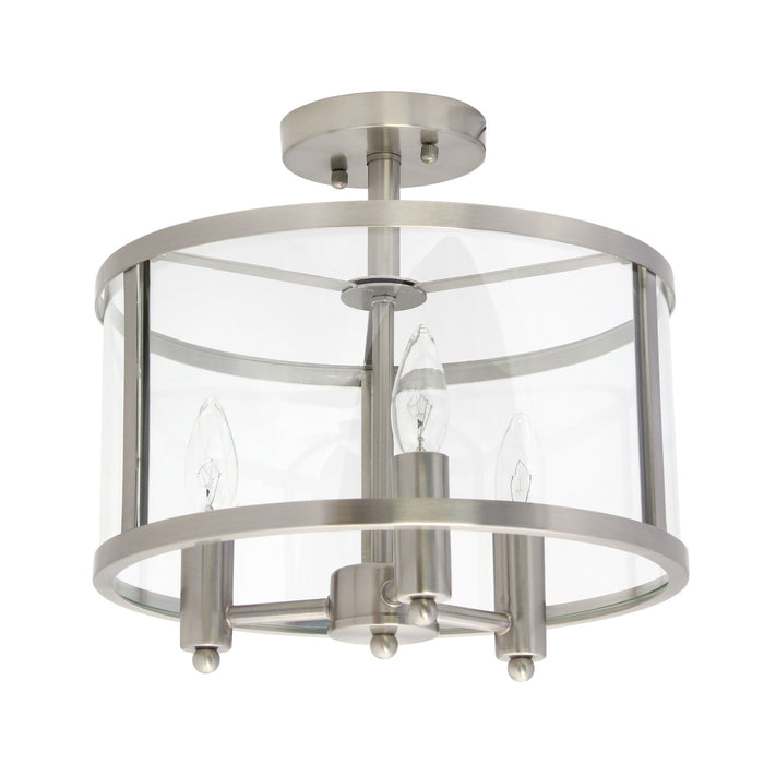 Salerno 3 Light Semi-flushmount Ceiling Light, Brushed Nickel, 13\"D Lamp