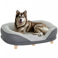 PawHut Dog Sofa Bed for Large Sized Pet, Cat Sofa with Soft Velvet Fabric, Removable Cushion, Washable Cover, Anti-Slip Foot Pads, 55 lbs Dog Couch, Grey