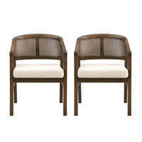 Liam Comfortable Dining Chair Set of 2 with Rattan Back and Rubber Wood Frame,Walnut 