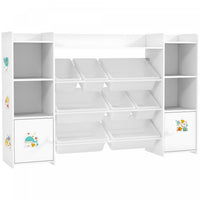 Qaba Kids Bookshelf and Toy Storage Organizer, Children Bookcase with 8 Removable Storage Bins, Shelves, 2 Cabinets for Playroom, Nursery, Kids Room, White