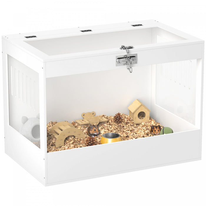 Pawhut Hamster Cage, 31.5\"l Transparent Acrylic Small Animal Habitat With Openable Top, Exercise Play House With Hut, Seesaw, Ladder For Dwarf Hamster, Gerbil, White