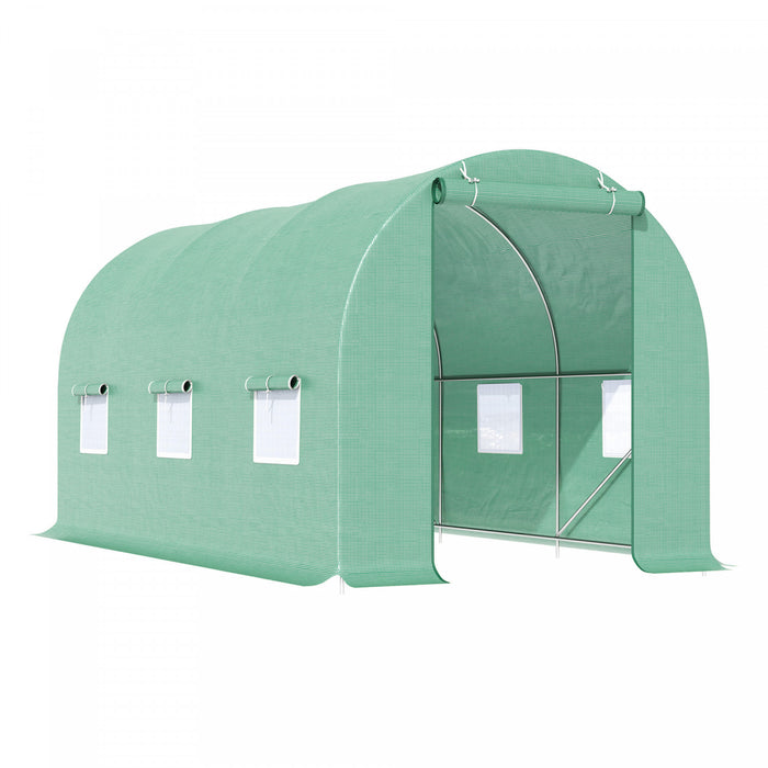 Outsunny 15' X 6.2' X 6.6' Walk-in Tunnel Greenhouse Garden Plant Seed Growing Warm House Outdoor Hot House W/ Roll Up Door, Windows, Pe Cover Green