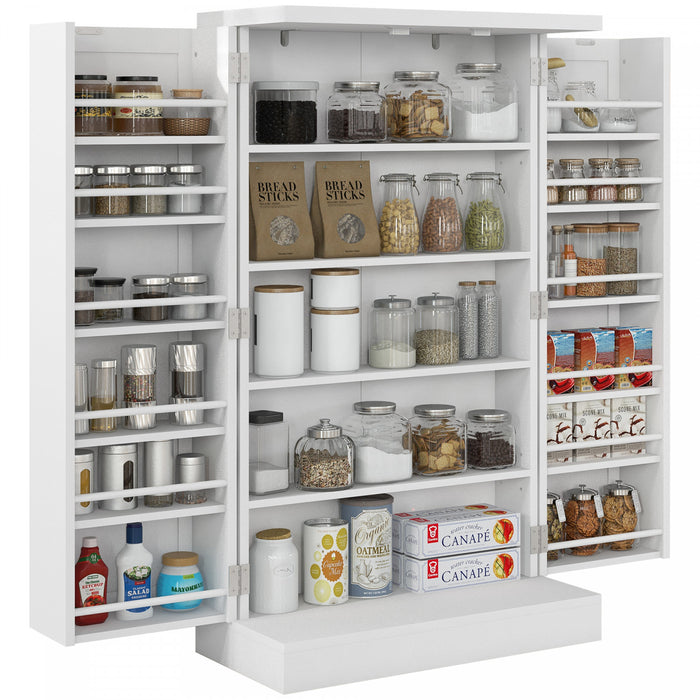 HOMCOM 41\" Kitchen Pantry with 12 Spice Racks and Adjustable Shelves White