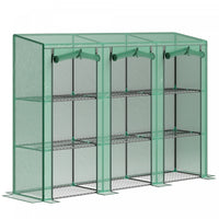 Outsunny Lean-to Mini Greenhouse W/ 3 Tier Shelves, 3 Roll-up Doors, Green