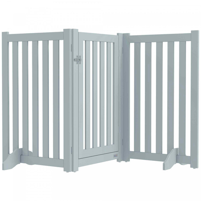 Pawhut Foldable Dog Gate With Door, 3 Panels Freestanding Pet Gate With Support Feet Indoor Playpen For Medium Dogs And Below, Grey