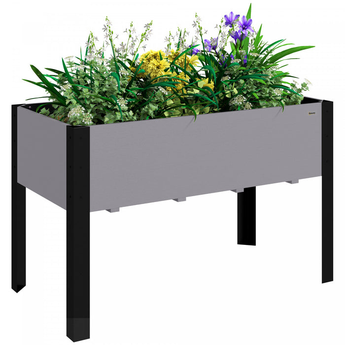 Outsunny Raised Garden Bed, Elevated Planter Box, 47\"x24\"x29\" with Legs, Metal Frame, Wooden Planter Pot for Backyard, Patio to Grow Vegetables, Herbs, and Flowers, Grey