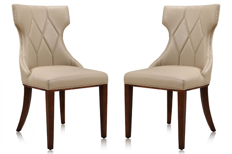 Manhattan Comfort Set of 2 Reine Faux Leather Dining Chairs - Cream & Walnut