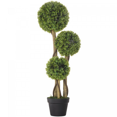 HOMCOM 35 Inch Artificial Boxwood Triple Ball Topiary Tree, Green