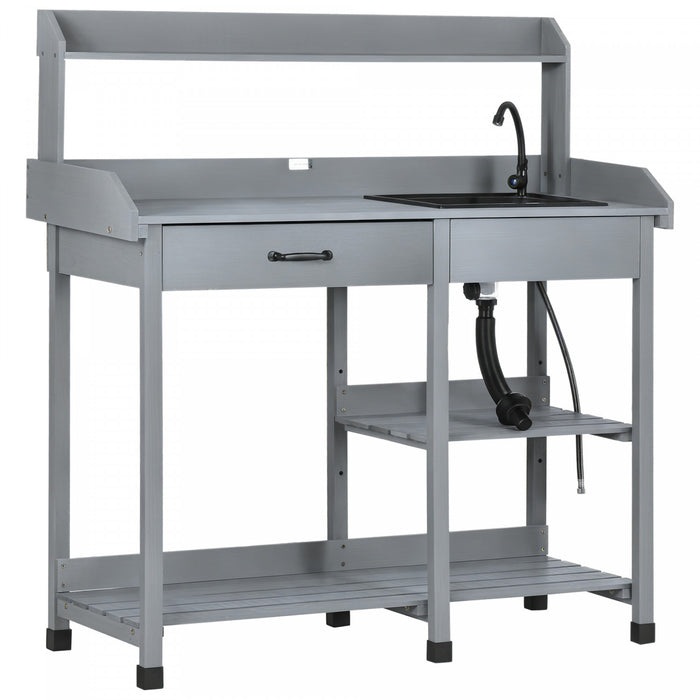 Outsunny Potting Bench Table, Garden Work Bench Workstation with Drawer