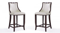 Emperor Traditional Wood Upholstered Barstool in Pearl White - Set of 2 