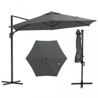 Costway 9 FT Patio Cantilever Umbrella with Sun-Protective Canopy, Top Air Vent Cross Base Gray